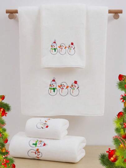 3/2/1pc Polyester Embroidered Towel/Bath Towel, Christmas Gift, Christmas Reindeer, Holiday Decor, Bathroom Bath Towel/Face Towel, Absorbent & Soft, Suitable For Bathing, Sauna, Sports, Christmas Kitchen Hand Towel, Christmas Tree, Snowman