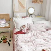 Muslin Duvet Cover With Ruffled Edges, 1 Piece Cotton Comforter Cover 47X59'', Pattern 2-Layer Gauze Bedding, No Quilt Or Pillowcases, Bedroom Essential - 櫻桃 - 查看 9