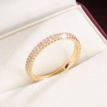 1pc Fashionable Minimalist Double-Row Cubic Zirconia Ring, Casual Gift Design For Women - Multicolor - View 11