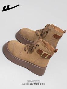 WARRIOR 1 Pair Women's Thick Sole Boots, 2025 Autumn New Arrival, Thick Sole Fashionable Short Boots, Outdoor Wear, Retro British Style Khaki Short Boots