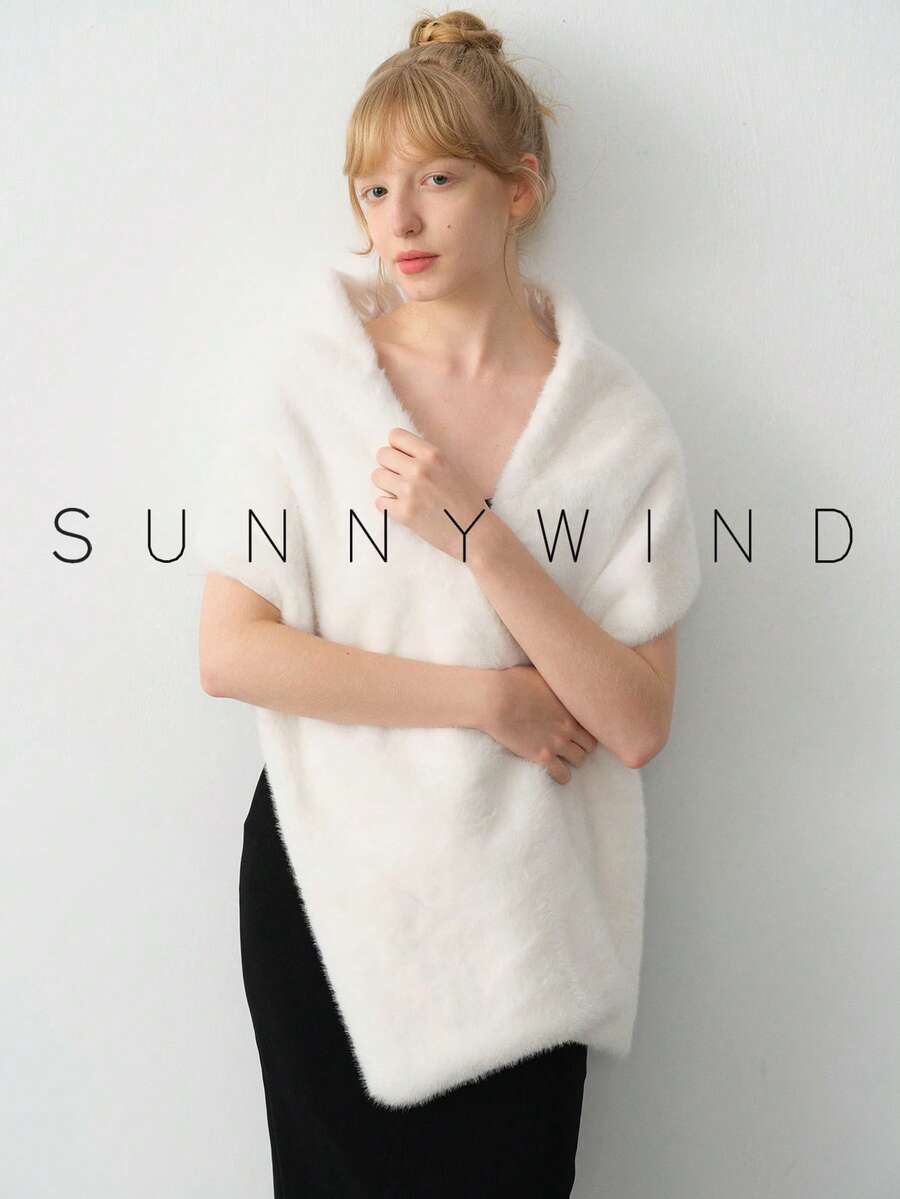 1件女士纯色时尚蓬松披肩，适合新娘、晚宴以及秋冬季日常穿着。 - 白色 - 查看 1