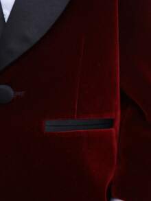 3pcs/Set Young Boy Suit, Includes Jacket + Pants + Bow Tie, Gentleman Outfit For Autumn/Winter - Burgundy - View 6