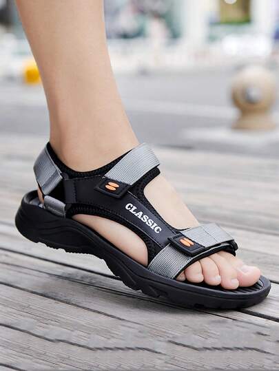 男士户外运动凉鞋 - 夏季时尚舒适透气钩环拖鞋 - 防滑双色字母图案 EVA 鞋底，加大码轻便 - 适合海滩、水上、驾驶、徒步旅行、黑色休闲鞋