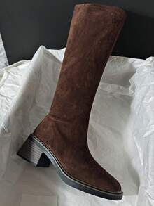 Fall/Winter New Mid-Heel Knee-High Riding Boots, Minimalist & Versatile Design For Women,Party - Coffee Brown - View 5