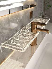 1pc Acrylic Wavy Bathroom Storage Rack, Wall-Mounted Vanity Organizer Rack, Sink Faucet Storage Rack, Bathroom Toiletry Storage Rack, Drill-Free, Suitable For Bathroom, Vanity Bathroom Accessories Bathroom Tools - Multicolor - View 2