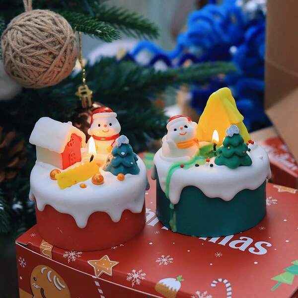 Christmas Scented Candle Gift Set Premium Cake-Shaped Candle Holders Holiday-Themed Scented Candles Featuring Snowmen, Gingerbread Houses, And Christmas Trees This Festive Scented Gift Set Makes The Perfect Present For Family, Friends, And Loved Ones-An Ideal Christmas Eve Gift. It Also Serves As Charming Winter Home Decor And Mood Lighting For Holiday Gatherings., Christmas Decorations, Christmas Gifts