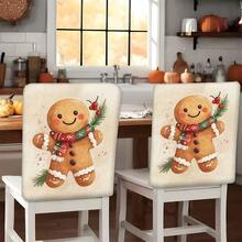 2/4/6pcs Gingerbread Man Printed Linen Chair Covers, Home Decor, Suitable For Christmas Gifts, Christmas Decoration, Daily Home, Living Room, Dining Room, Garden, Hotel, Washable Polyester Material Chair Pad Covers - Multicolor - View 3