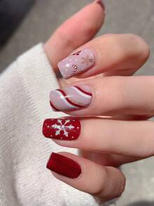 1 pezzo Adesivi per unghie a copertura totale con motivi natalizi di fiocchi di neve, alberi di Natale, cervi, colori sfumati e strisce glitterate, adatti per arte di unghie fai-da-te per donne