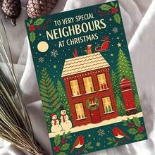 بطاقة تهنئة منزلية احتفالية "لجيران خاصين جدًا في عيد الميلاد" مع مغلف (11 سم * 16 سم و 4.33 بوصة * 6.29 بوصة) - تصميم منزل مغطى بالثلج وديكور عيد الميلاد، مثالية للجيران، مناسبة لاحتفالات عيد الميلاد، بطاقة تهنئة عيد الميلاد