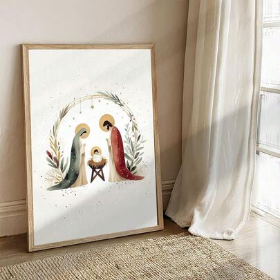 1pc/Set Vintage Christmas Nativity Scene Canvas Poster Print, Abstract Christian Canvas Wall Art Decor, Suitable For Living Room, Bedroom, Office, Frame Not Included