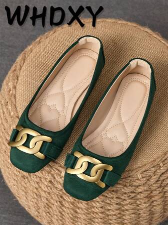 WHDXY 1 双女士方头一脚蹬平底鞋，新款夏季金属扣平底鞋，休闲乐福鞋，时尚优雅，适合派对和日常穿着