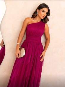 Long Prom Dress For Bridesmaid Party - Rose Red - View 3