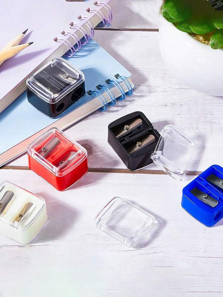 1 件双孔眉笔卷笔刀学习办公文具学生铅笔刀铅笔磨刀器手动铅笔刀塑料卷回到学校，圣诞节，学校，文具，圣诞礼物， - 彩色 - 查看 3
