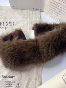 1 件秋冬毛绒头带，仿狐狸毛耳套，保暖弹性头巾女士围巾发饰保暖发带女士头巾 - 彩色 - 查看 12