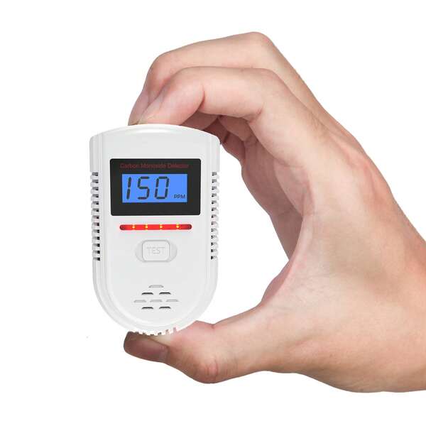 Alarme de monóxido de carbono, detector de CO com display LED (valor PPM sempre visível) e alarme sonoro e luminoso de 85 dB, adequado para estabelecimentos comerciais de alimentação, residências, escolas (sem bateria)