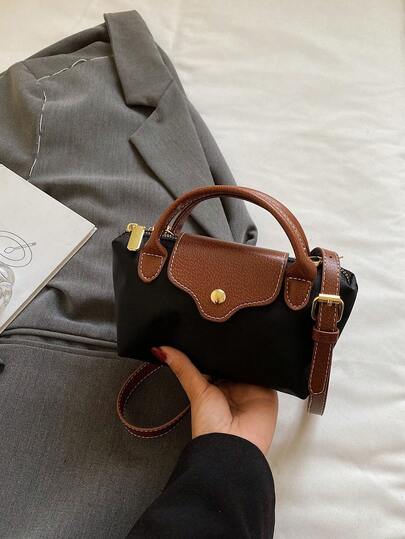 New Fashion High-Capacity High-End Korean Style Casual Minimalist Lightweight Versatile Nylon Square Tote Bag For Women. Women's Fashion Casual Versatile Colorblock Fabric Dumpling Handbag, Fashionable Handle Wallet, Retro Style Handbag