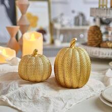 - Decoracin de calabaza para interiores - Calabaza dorada para decoracin, 2 piezas de decoracin de calabazas de resina con efecto tela, centro de mesa de Accin de Gracias, chimenea - Oro tela + Juego de 2 - Ver 4
