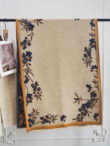 1 pieza Elegante bufanda/chal de cachemira sintética con estampado floral y de plantas en jacquard, versátil para mujeres, adecuado para otoño/invierno, para combinar diariamente y decorar vestidos