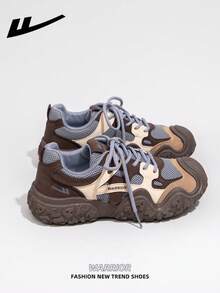 1 Pair WARRIOR Women's Thick Sole Lace-Up Soft Bottom Casual Shoes, Low-Top Outdoor Flat Shoes, Round Toe Low Heel Non- Solid Color Elegant Soft Bottom Hiking Shoes, Suitable For Students, Graduation Photos, Flat Shoes, Low-Top Leather Sports Skateboard Shoes