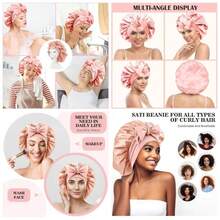 Gorros De Seda Para Dormir Para Mujeres, Gorro De Dormir De Noche De Satn Ajustable, Banda Elstica Suave, Gorros De Seda Para Dormir, Cap Para El Cabello Con Banda Para Atar negro, talla nica - rosa + Talla única - Ver 1