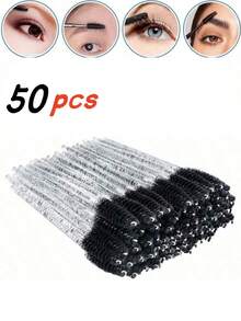 200pcs Crystal Pink/Black Delicate Eyelash Brush, Eyebrow Brush, Makeup Brush Set, Suitable For Eyelash Extension Grooming, Eyeshadow Brush, Spiral Brush, Etc. - Clear - View 11