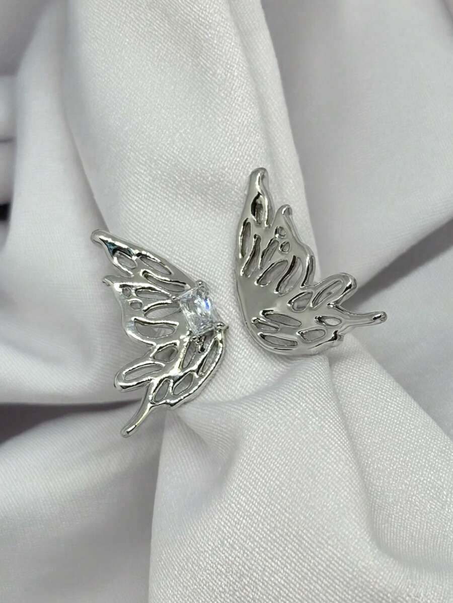 Women's Ring Open Adjustable Luxury With Zirconia Stone Butterfly Shape Delicate Design Luxury Gold Or Silver Plated Butterfly Wing - Bạc - Xem 1