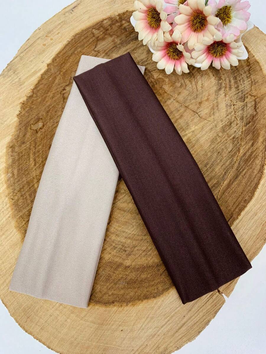 2 Pcs Women's Casual Solid Sport Yoga HairbandsPolyester Simple Casual Polyester Buckle Hair Bands - Rỉ Nâu - Xem 1