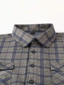 1 件圣诞礼物男士法兰绒保暖衬衫，休闲格子长袖加厚保暖衬里衬衫，带口袋，适合秋冬季 - 淺灰色 - 查看 5