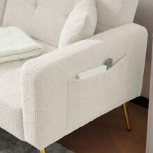 Sofa Bed With Bed Function, Adjustable Angle, Gold Feet, With Cushions And Side Storage Pockets - White - View 8