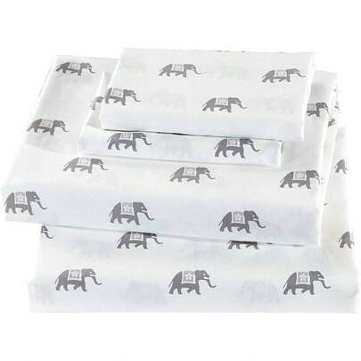 - Juego de sbanas de elefante gris/blanco y elefantes, sbana bajera ajustable y funda de almohada, tamao individual