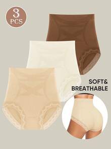 MIOTAN 3 件套女士高腰内裤，蕾丝拼接，收腹提臀，日常内衣 - 彩色 - 查看 4