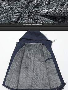 1pc Men's Thermal Lined Jacket, Casual Hooded Outerwear For Autumn & Winter - Blue - View 9