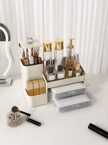 Cosmetic Storage Box With Drawer, Lifting Pen Holder Brush, Dressing Table High-End Large-Capacity Lipstick Multi-Function Compartment Storage Rack, Suitable For Countertops, Desks, Dressing Tables, Plastic Bathroom Counter Storage Box,Gifts For Women,Christmas Gifts,Gift Ideas For Women - Multicolor - View 5