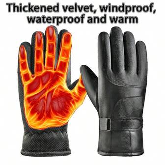 1 par de guantes de invierno cálidos para hombres, guantes impermeables y a prueba de viento con forro térmico grueso para pantalla táctil, aptos para ciclismo, equitación, conducción, motocicleta y deportes al aire libre en clima frío y nieve