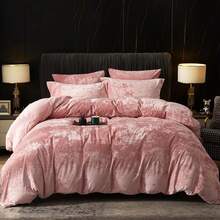 Queen Size 3pcs Ultra Soft Breathable Comforter Cover Set, Luxury Cozy Flannel Duvet Cover With Pillow Shams, 90" X 90", Dark Grey,  And  Bedding Collection - 花瓣粉紅色(無被子) - 查看 1