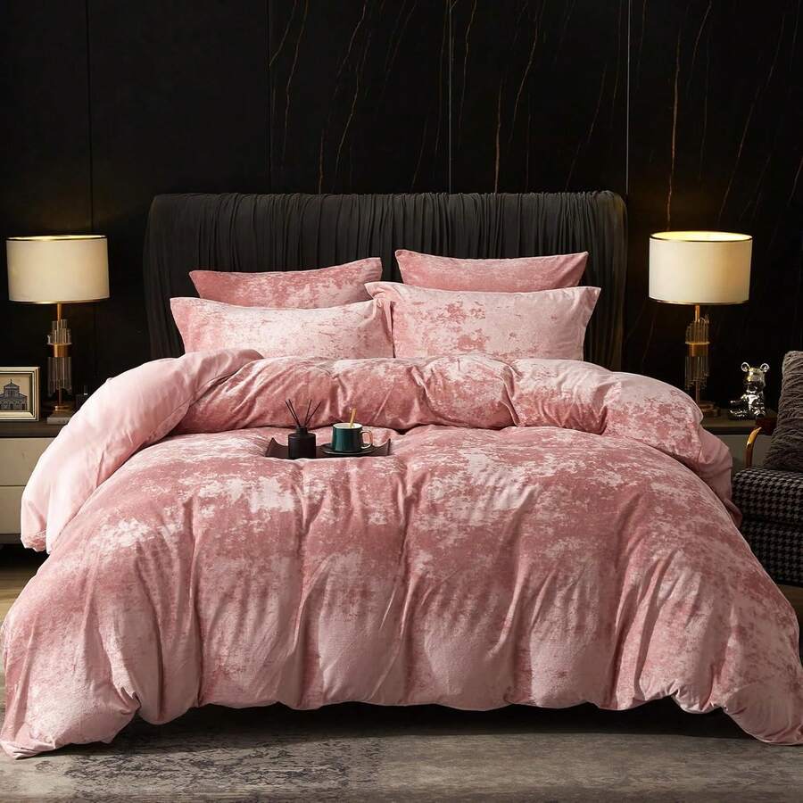 Queen Size 3pcs Ultra Soft Breathable Comforter Cover Set, Luxury Cozy Flannel Duvet Cover With Pillow Shams, 90" X 90", Dark Grey, And Bedding Collection - 花瓣粉紅色(無被子) - 查看 1