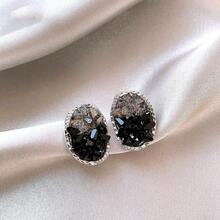 1 Pair Black Irregular Pleated Geometric Earrings With Glass Beads Elegant High-End Studs Light Luxury Versatile Ear Jewelry,Suitable For Daily Wear,Party,Date,Banquet,Valentine's Day,New Year Gift,For Women - 32 - 查看 6