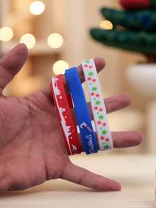 16pcs Christmas Element Silicone Wristbands & Vibrant Color Holiday Wristbands, Suitable For Holiday Gifts And Wear