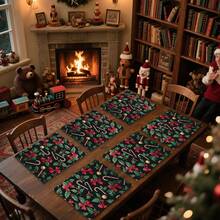 1pc/4pcs/6pcs/100pcs Christmas Walking Stick Pattern Printed Placemats, Heat-Insulating Placemats, Suitable For Home Decoration, Holiday Dining, Kitchen And Party Decoration, Party Placemats, Can Be Given As Christmas Gifts