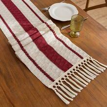 Handwoven Boho Farmhouse Table Runner - Fringed, Suitable For Dining Tables, Round Coffee Tables And Rustic Home Decor, Perfect For Wedding Receptions, Outdoor Parties And Valentine's Day Decorations. Rectangular Design, Fits Home And Dining Room Decor, Can Be Used As Kitchen Dining Table Centerpiece, Decorative Tableware Accessory And Rustic Decor. Beautifully Woven, Durable. - Red - View 15