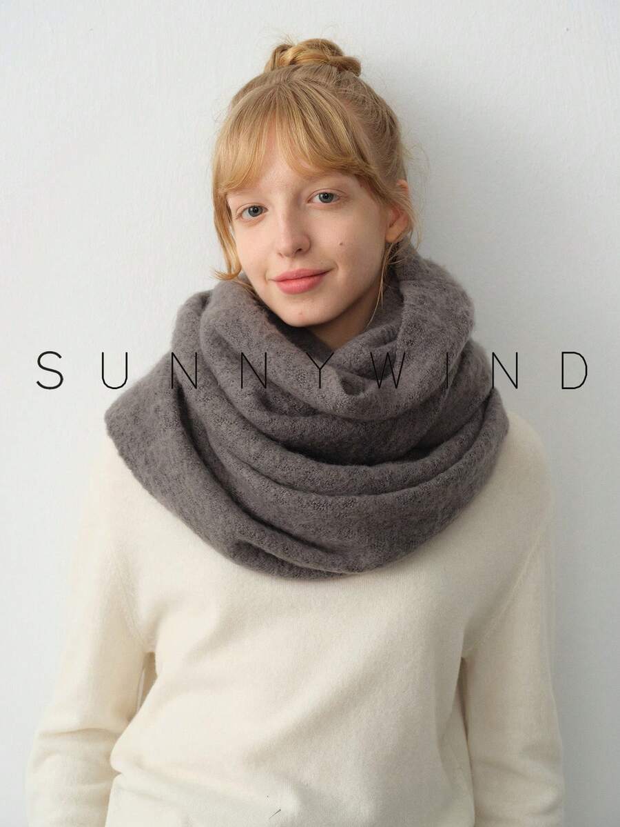 1pc Women's Solid Color Knitted Polyester Warm Versatile Neck Warmer, Suitable For Commuting And Daily Use In Autumn/Winter For Dress - Dark Grey - View 1