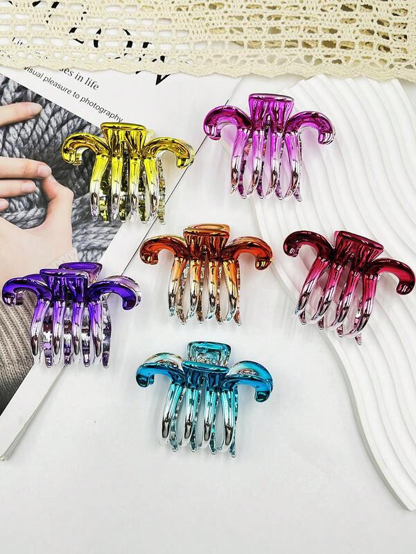 1 pieza/4 piezas/6 piezas Accesorio para el cabello con clip de cuerno de buey de color degradado electrochapado de plástico ABS (resina ABS) con patrón geométrico casual, ideal para playa, viaje, fiesta, vacaciones, vuelta al cole, elegante pasador de invierno