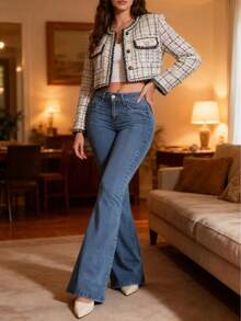 Fashionable Retro Gray Tone Unique Little Daisy Print Fresh Style Straight-Leg Jeans