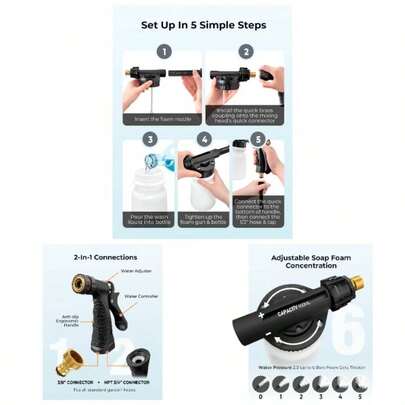 Car Wash Foam Gun - Car Foam Sprayer - Foam Cannon Hose - Spray Foam Gun Cleaner - Snow Foam Blaster, Boats, RVs, Foam Cannon Connects To Any Garden Hose