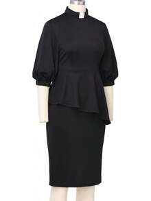 Church Clergy Irregular Ruffle Pencil Dresshalloween - 黑色 - 查看 8