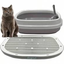 Kit Arenero para Gato con Pala+ Tapete Atrapa, Abierto, Base con Paredes, Gris y Blanco - Gris & Blanco - Ver 2