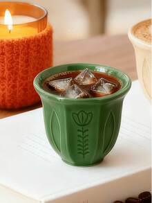 100ml Tulip Patterns Ceramic Coffee Cups - Middle Eastern Style Embossed Tulip Small Ceramic Cup, Coffee Cup, Tea Cup, Matcha Cup For Home, Coffee Shop, Tea House 1PC - Multicolor - View 9