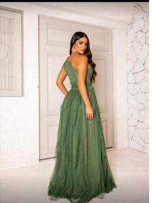 Long Prom Dress For Bridesmaid Party - Olive Green - View 2
