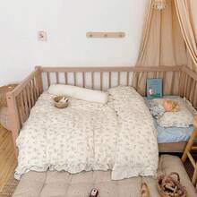 Muslin Duvet Cover With Ruffled Edges, 1 Piece Cotton Comforter Cover 47X59'', Pattern 2-Layer Gauze Bedding, No Quilt Or Pillowcases, Bedroom Essential - 小貓 - 查看 10
