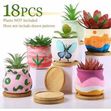 6 Pcs 3.5 Inch Ceramic Succulent Pots Painting Figurines Paint Kit Unpainted Ceramic Bisque Paintable Flowerpots With Drainage Hole Ready To Paint - 18 - Xem 3